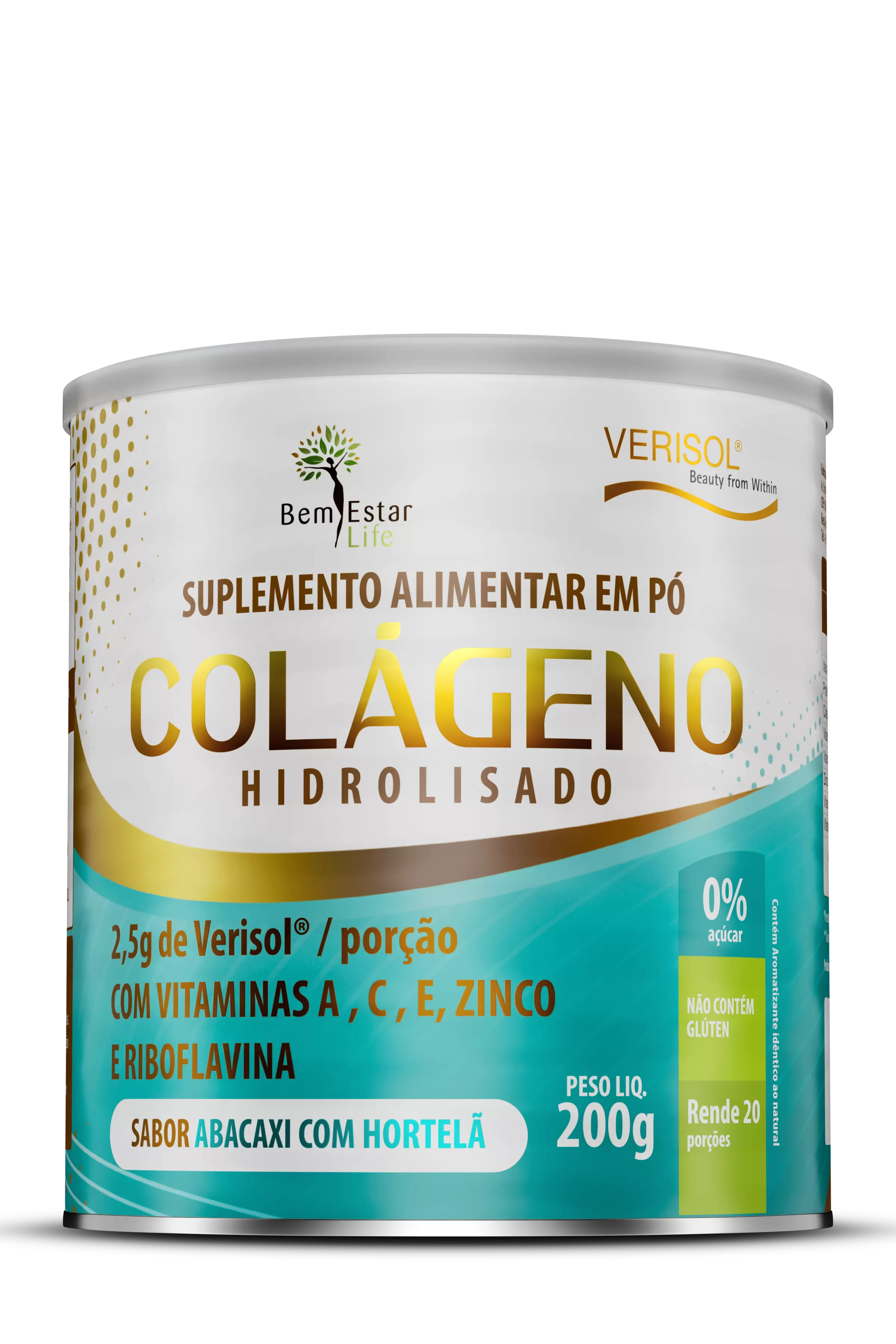 COLAGENO HIDROLIZADO EM PÓ * SABOR ABACAXI COM HORTELA* 200 GR. PREMIUM